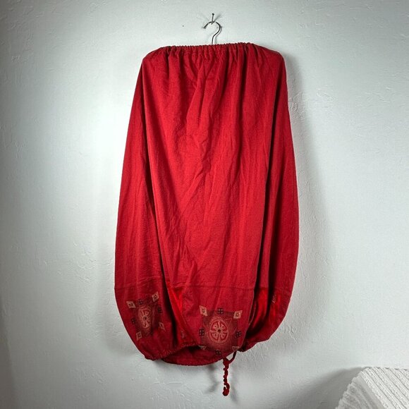 RARE Blue Fish Hand Printed Skirt Drawstring Waist and Hem Organic Cotton 2 Red - Picture 1 of 7